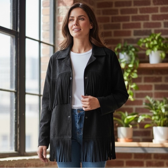 Zara Black Fringe Western Style Retro Jacket Size L Side Pockets Long Sleeves - Picture 4 of 15